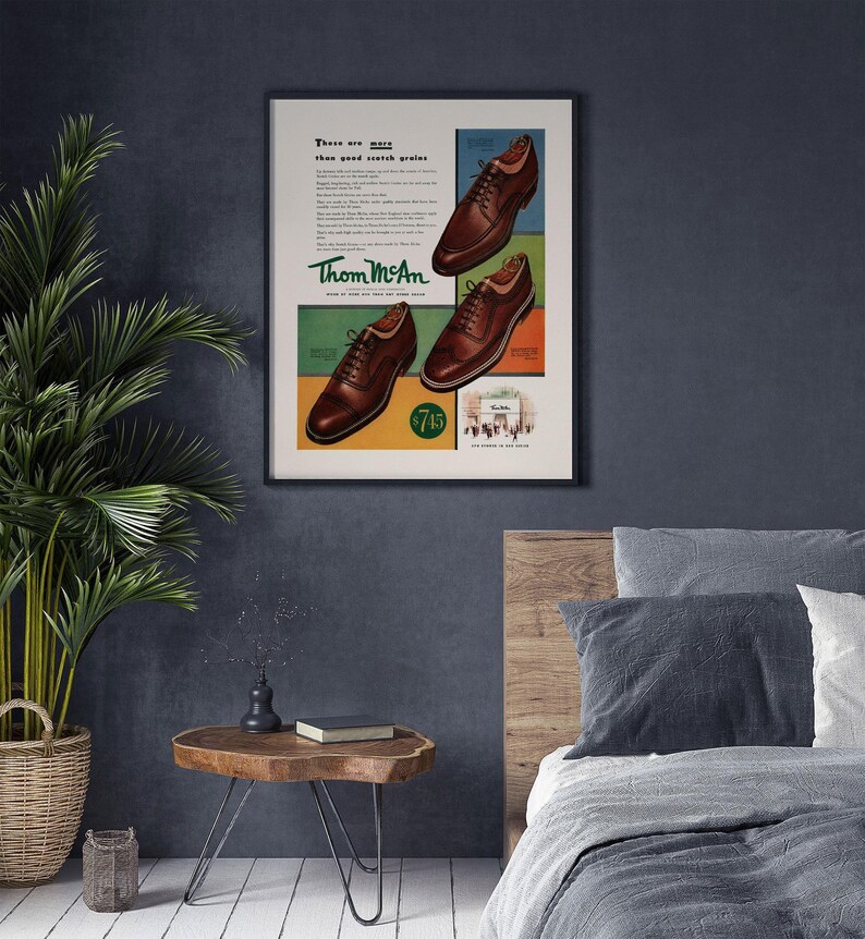 MEN'S FOOTWEAR AD, Vintage Ad Print, Leather Shoes Poster, Scotch Grain, 1950s, Classic Decor, Mid-Century Poster, Retro Shoes Poster image 4