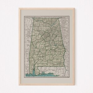 VINTAGE ALABAMA MAP, Vintage Map of Alabama Wall Art, Vintage Map Reproduction, Alabama Poster