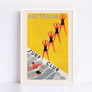 Australia Travel Poster Travel Print Art Deco Poster Art Deco Print Surf Poster Giclee Poster Print High Quality Frame-Ready Ikea Ribba Size image 1