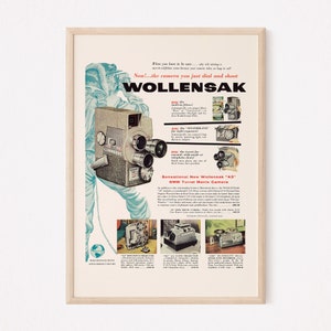 Vintage WOLLENSAK MOVIE CAMERA Advertisement 1950s Retro Print Mid-Century Ribba Giclee Poster Retro Film Poster