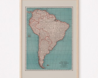 VINTAGE SOUTH AMERICA Map, Vintage Map of South America, Vintage Map Wall Art