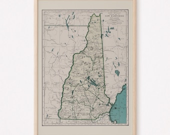 NEW HAMPSHIRE MAP, Vintage Map of New Hampshire, Old Map Print, Vintage Wall Art, Antique Map, Historical Wall Art