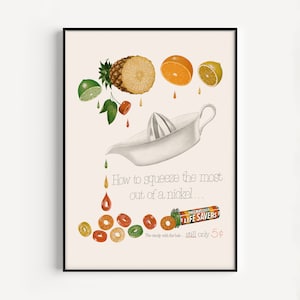 VINTAGE CANDY POSTER, Retro Candy Print, Reproduction, Fruit Candy Poster, 1950s