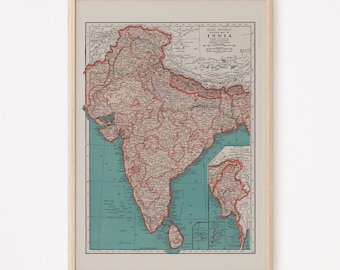 INDIA MAP PRINT, Vintage Map of India, Old Map Print, Vintage Wall Art, Antique Map, Historical Wall Art