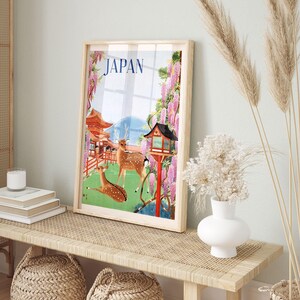 NARA JAPAN PRINT, Vintage Japanese Tourism Poster with Deer Park Scene, Travel Art, Reproduction Giclee image 2