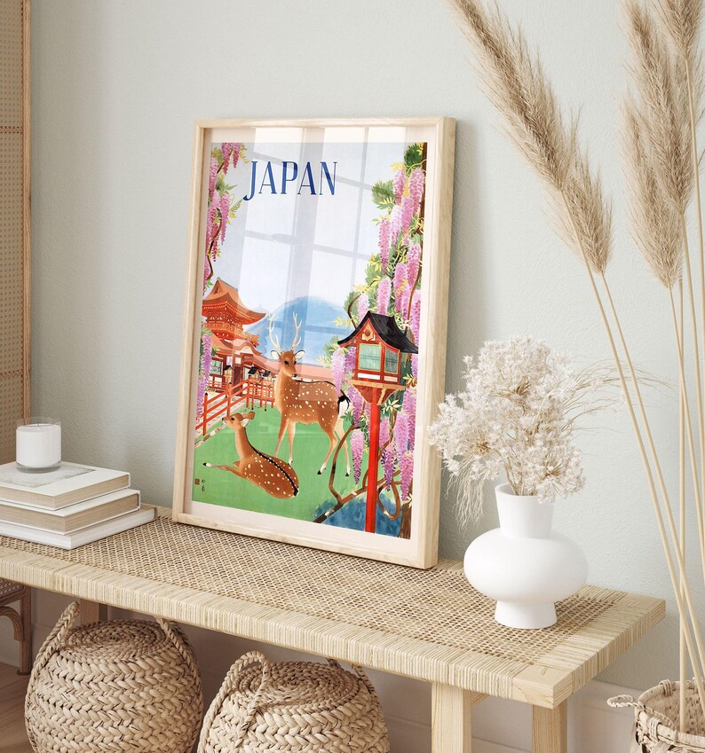 NARA JAPAN PRINT, Vintage Japanese Tourism Poster with Deer Park Scene, Travel Art, Reproduction Giclee image 2