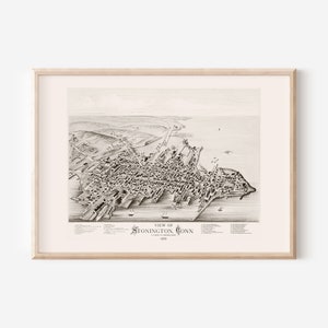 STONINGTON KARTE DRUCKEN, Antike Stonington Conn. Karte, Antike Karte Druck, Historische Kunst, Wohnzimmer Dekor, Vogelaugen Ansicht Karte