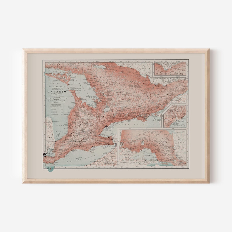 ONTARIO MAP PRINT, Vintage Map of Ontario Canada, Canada Map Print, Vintage Map, Vintage Wall Art image 1