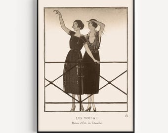 FRANZÖSISCH FASHION PRINT, Vintage Mode Poster, Sommer Kleider Poster, Vintage Nautisches Plakat, 1920er Jahre Mode Kunst, Vintage Fashion Wandkunst