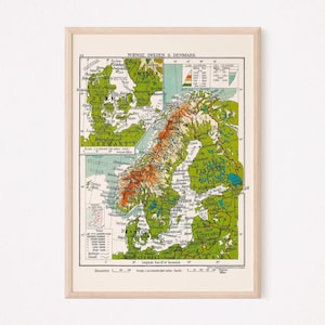 MAPA SKANDYNAWII W STARYM STYLU, Mapa Danii w stylu vintage, Mapa Szwecji w stylu vintage, Mapa Norwegii w stylu vintage, Mapa Skandynawii w stylu retro