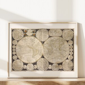 Mapa antiguo del mundo, mapa de viajes, arte mural náutico, decoración del hogar con mapa antiguo, reproducción profesional, póster para viajeros, década de 1900. imagen 3