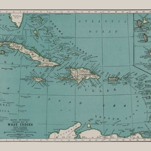 MAP of the CARIBBEAN, Vintage Maps of Cuba, Jamaica, the Bahamas ...