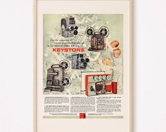 RETRO MOVIE CAMERA Ad, Retro Camera Ad, Keystone Camera Mid-Century Poster 1950s Retro Ad Retro Home Decor Advertisement