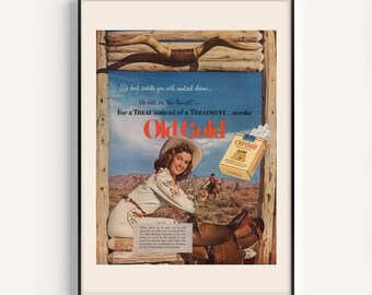 COWGIRL CIGARETTES AD, Vintage Cowgirl Poster, Retro Cigarettes Ad, High Quality Reproduction, Retro Bar Wall Art