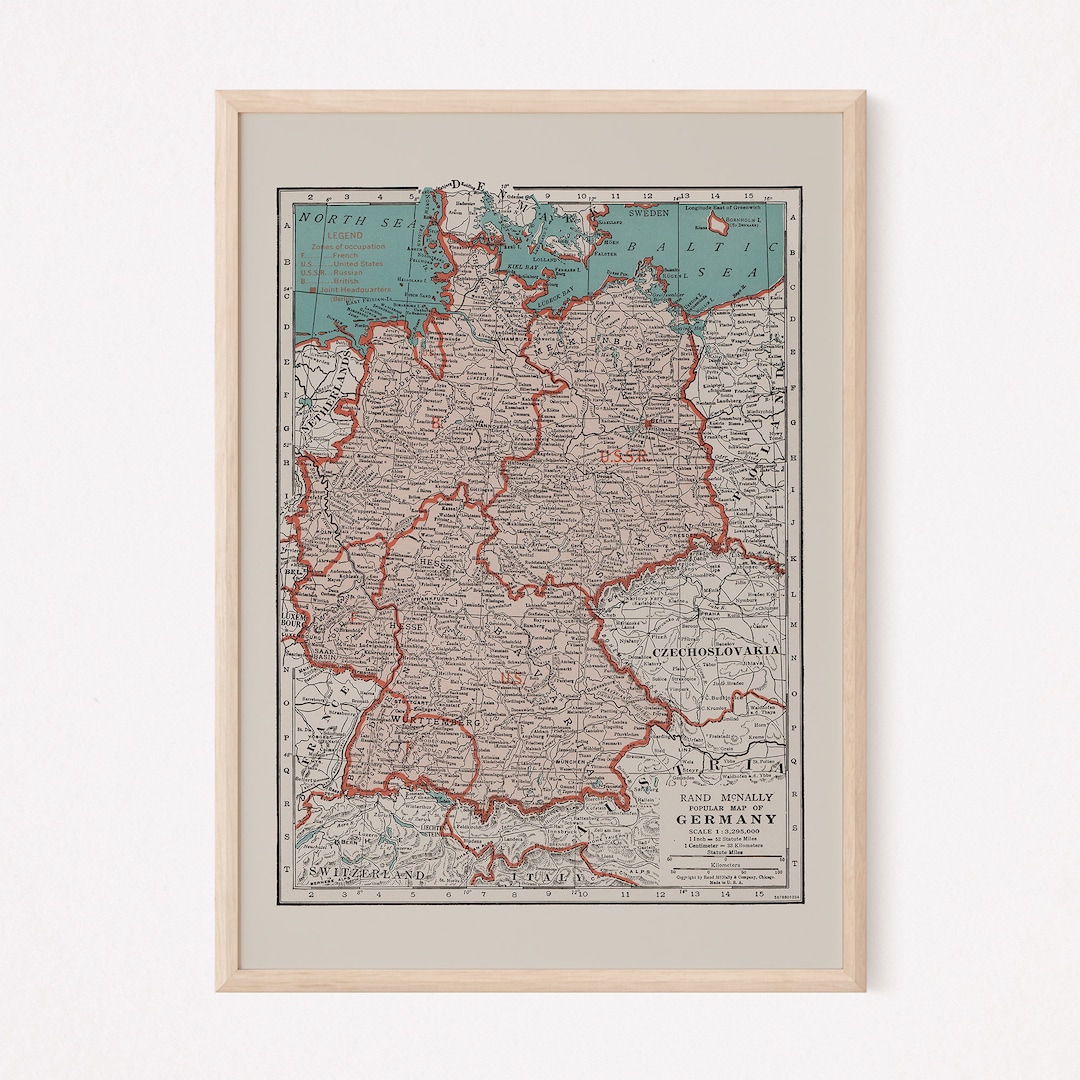 VINTAGE GERMANY MAP, Vintage Map of Germany Wall Art, Vintage Map
