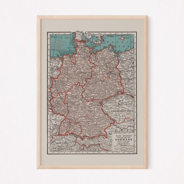 VINTAGE GERMANY MAP, Vintage Map of Germany Wall Art, Vintage Map Reproduction, German Map, Vintage Germany Map
