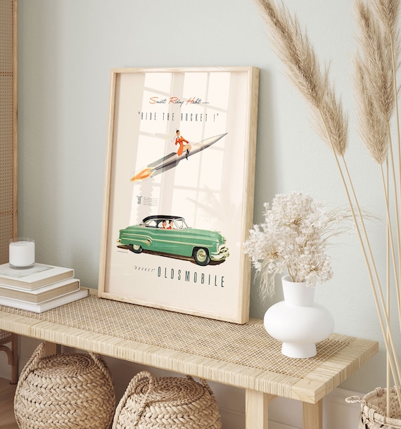 VINTAGE CAR POSTER, Retro Car Ad, Mid-century Ad Garage Art