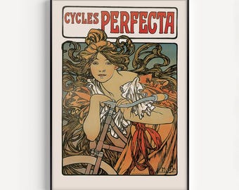 ANTIQUE BICYCLE POSTER, Perfecta Cycles Poster, Art Nouveau Poster, High Quality Giclee Print, Vintage Bicycle Poster