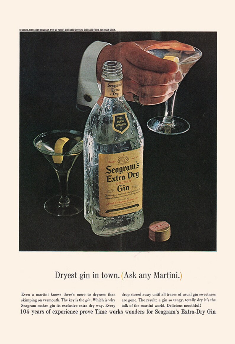VINTAGE GIN AD Martini Poster Mid Century Wall Art Retro Etsy