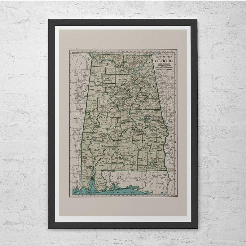 VINTAGE ALABAMA MAP Vintage Map of Alabama Wall Art Etsy