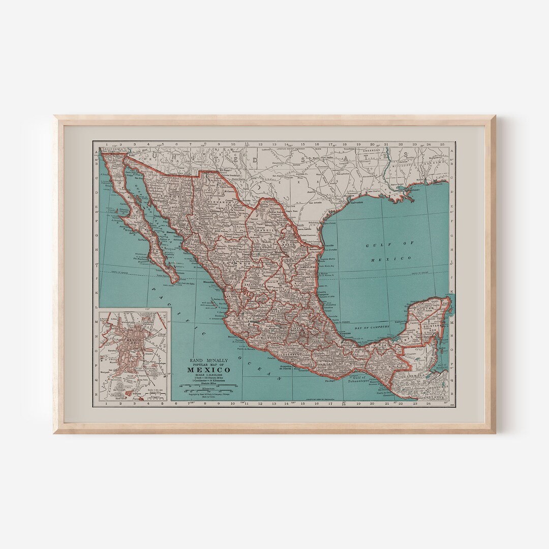 VINTAGE MEXICO MAP, Vintage Map of Mexico Wall Art, Vintage Map