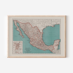 VINTAGE MEXICO MAP, Vintage Map of Mexico Wall Art, Vintage Map Reproduction, Mexican Map Art, Mexico Travel Poster, North America Poster