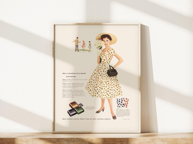 RETRO FASHION AD, Retro Mid-Century Tampon Ad, Vintage Womens Fashion Poster 1950s Retro Ad Kitsch Poster Retro Home Decor image 3