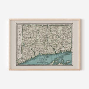 VINTAGE CONNECTICUT MAP, Vintage Map of Connecticut U.S.A. Wall Art, Vintage Map Reproduction