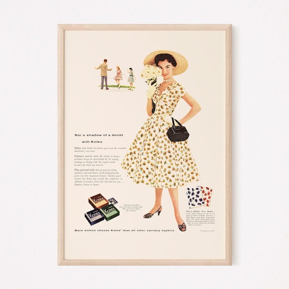 RETRO FASHION AD, Retro Mid-Century Tampon Ad, Vintage Womens Fashion Poster 1950s Retro Ad Kitsch Poster Retro Home Decor