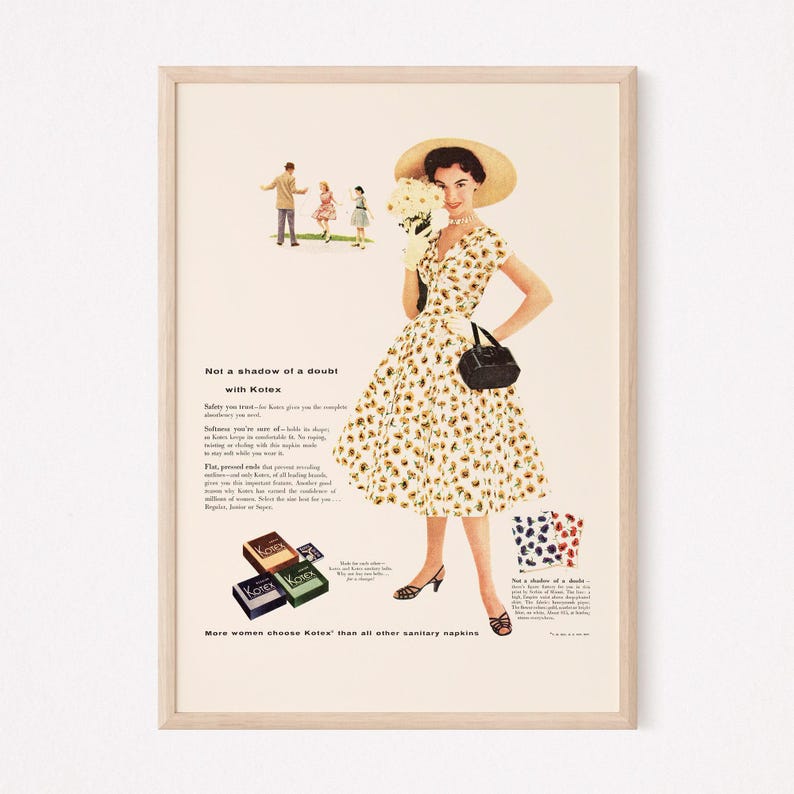 RETRO FASHION AD, Retro Mid-Century Tampon Ad, Vintage Womens Fashion Poster 1950s Retro Ad Kitsch Poster Retro Home Decor image 1