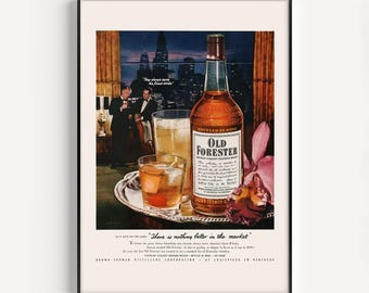 VINTAGE BOURBON POSTER, Vintage Whiskey Ad, Era, Bar Decor, Print Reproduction, 1950s