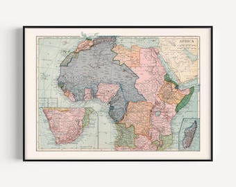 OLD AFRICA MAP, Vintage Map of Africa, Library Shelf Decor, Retro Wanderlust Poster, Geography Classroom Poster, Travel Gift, 1920s