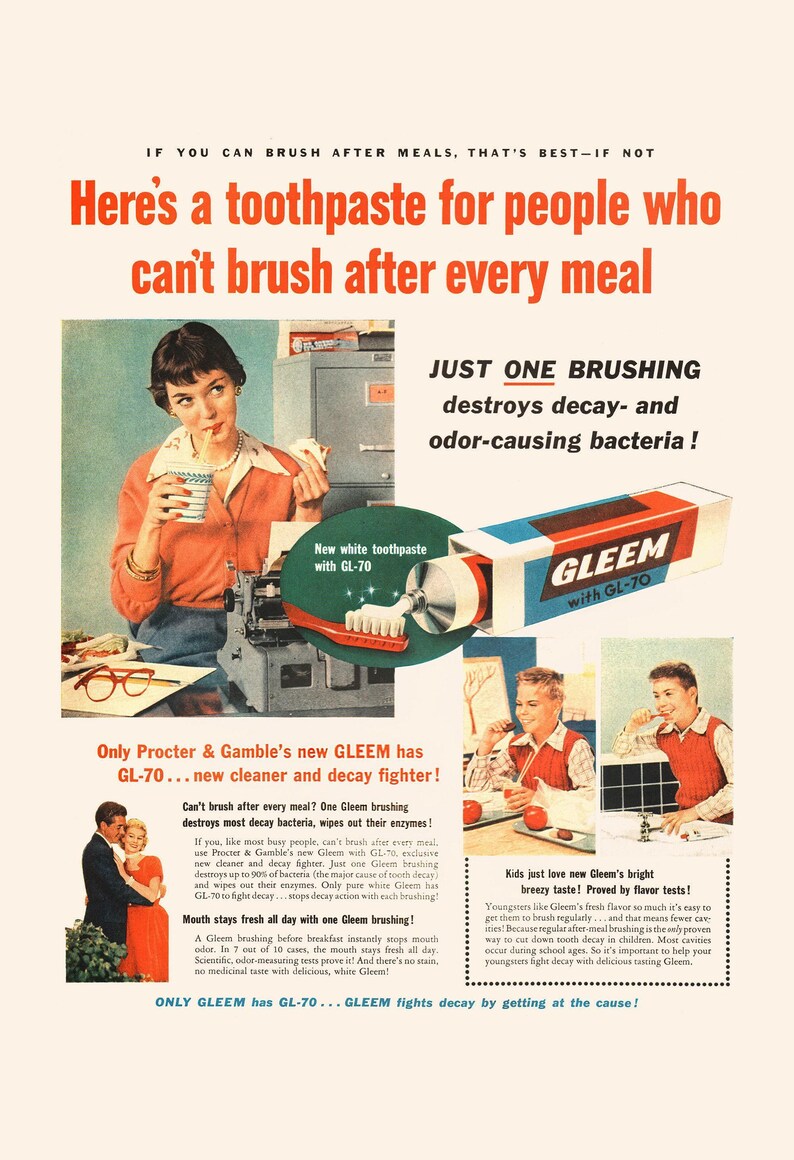RETRO TOOTHPASTE AD, Vintage Bathroom Decor, Vintage Ad, Dentist's Wall ...