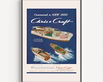 Motorboote Poster, Vintage Ad Print, 1950er Jahre Boot Werbung, klassisches nautisches Dekor, Mid-Century Poster, Retro Boot Poster, Boot Wandkunst