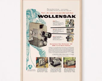 Vintage WOLLENSAK MOVIE CAMERA Advertisement 1950s Retro Print Mid-Century Ribba Giclee Poster Retro Film Poster
