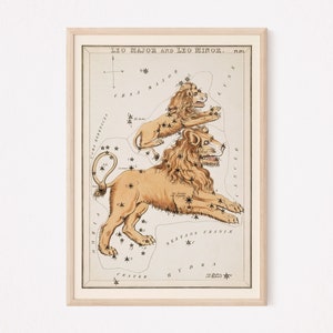 LEO MAJOR and MINOR Sternen Karte Druck, Sternzeichen Druck, Sternzeichen Geschenk, Horoskop Wand Kunst Astrologie Zeichen Karte Konstellation