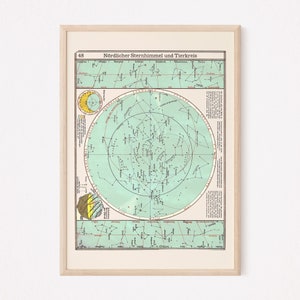 DEUTSCHE STERNKARTE, Vintage Astronomie Poster, nördliche Hemisphäre, Poster Druck, Himmelskarte, Himmelskarte
