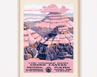 GRAND CANYON, USA National Parks Poster, Vintage Travel Print,  Grand Canyon National Park Poster, Retro Fort Marion Art, 1930s, 1940s