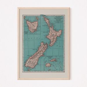 CARTE DE LA NOUVELLE-ZÉLANDE, carte vintage de la Nouvelle-Zélande, impression de carte ancienne, art mural vintage, carte ancienne, art mural historique
