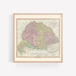 VINTAGE HUNGARY MAP, Antique Wall Art, Vintage Map of Hungary 1799, Hungarian Travel Print, Square Poster, Reproduction image 2
