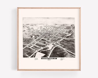 JOHNSTOWN PERSPECTIVE MAP, New York, 1874, American Travel Print, Bird's Eye View, Historical Wall Art