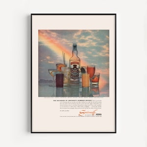 ANUNCIO DE CÓCTEL ARCOÍRIS, Impresión de vodka de los años 50, Póster vintage de licor, Decoración de bar, Nostalgia retro de mediados de siglo