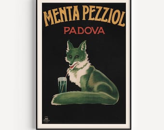 ITALIAN FOX POSTER, Mint Liqueur Poster, Italian Cafe style Wall Art, Coffee Shop Decor, Advertising Art, Home Decor, 1922