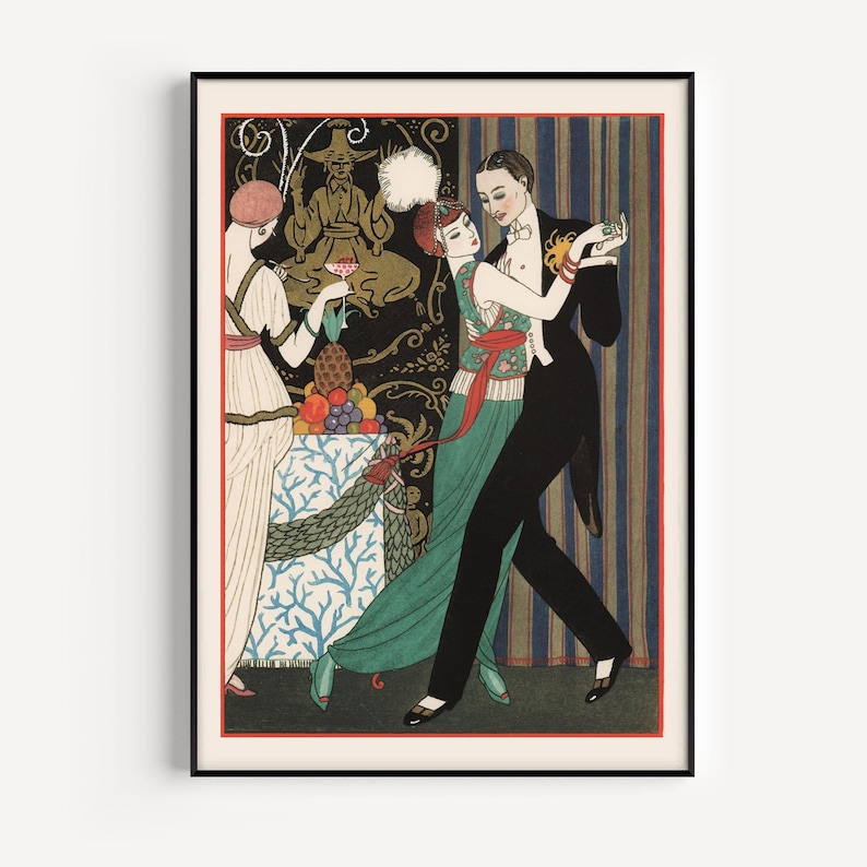 VINTAGE DANCING POSTER, Romantic Poster, Vintage French Fashion Illustration, Ballroom Dancing, Classy Dancing Art, Feminine Decor image 1
