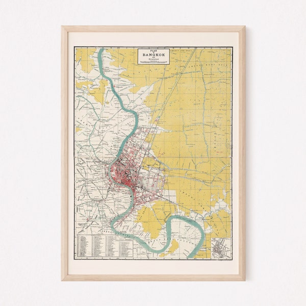 VINTAGE BANGKOK MAP, Antique Map of Bangkok Thailand, Thailand Map, Professional Reproduction