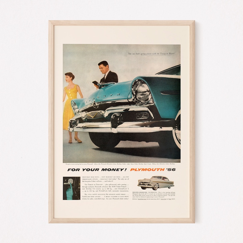 CLASSIC 1956 CAR Ad, Ameican Car Poster, Mid-Century Car Poster, Vintage Car Advertising Art, Retro Car Art Poster, Car Lover Art image 1