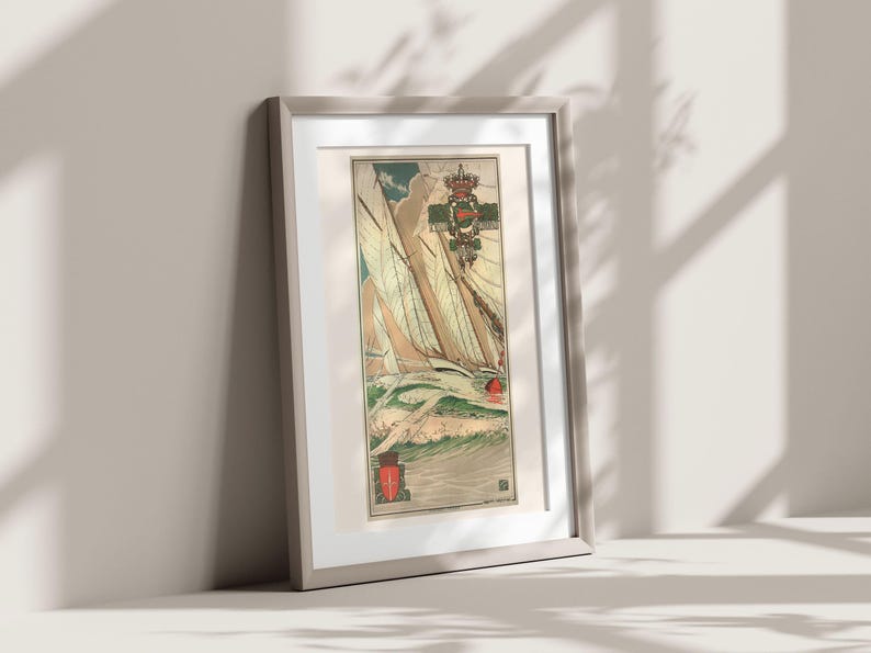 ITALY TRAVEL POSTER, Nautical Wall Art, Yacht Club Adriaco Trieste, 1923, Antique Italian Decor, Ship Poster, Boat Print, Exploration Art image 3