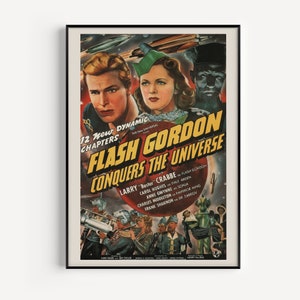 VINTAGE FLASH GORDON Movie Poster, B-Movie Poster, Retro Cult Movie Poster Classic Movie Poster Art Sci-Fi Flash Gordon Film Poster