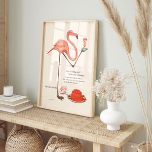 PINK FLAMINGO AD with Jelly, Pink Flamingo Poster, Vintage Kitchen Poster,  Retro Wall Art