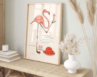 PINK FLAMINGO AD with Jelly, Pink Flamingo Poster, Vintage Kitchen Poster,  Retro Wall Art